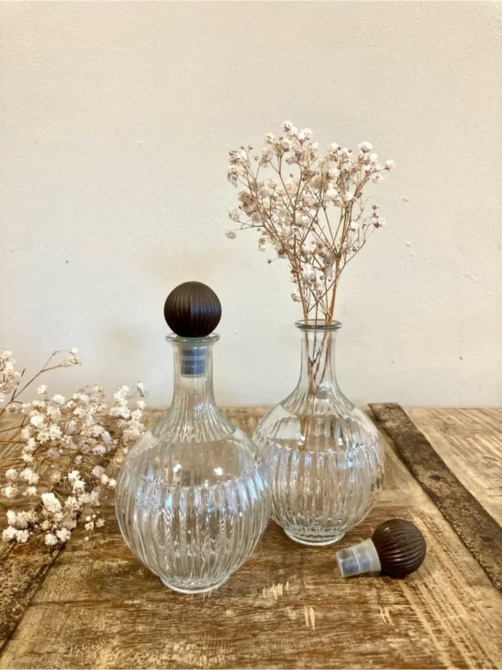 [Vintage/1950s] JPI NYC Ribbed Glass Vanity Bottles / Decanters (Set of 2)